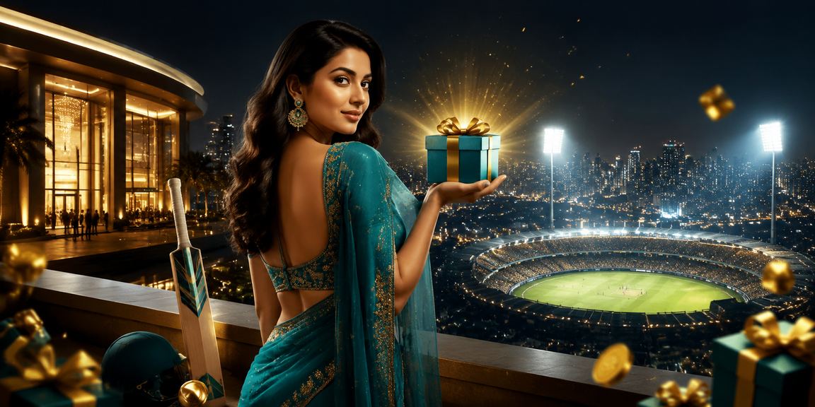 Cricket betting concept with a happy player in saree
